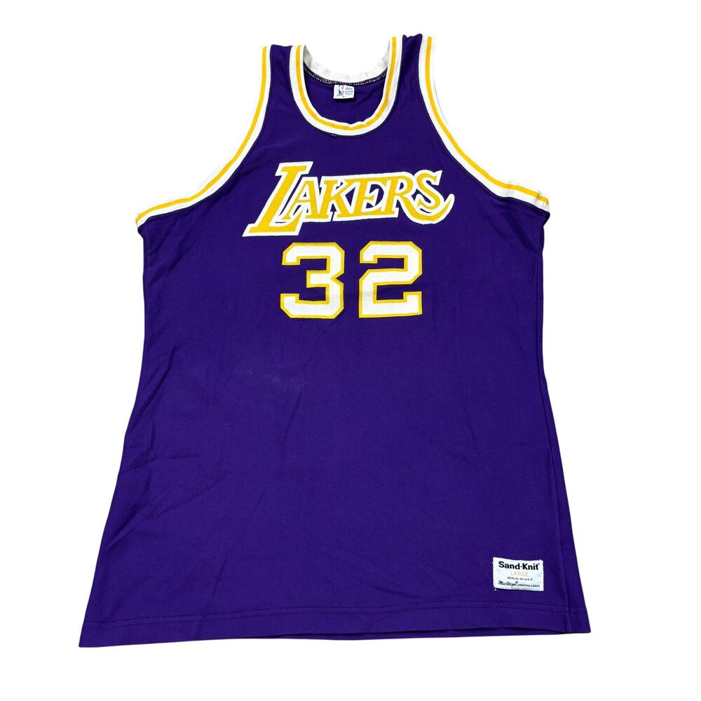 Vintage Magic Johnson 32 Sand Knit LA Lakers Jersey NBA Large